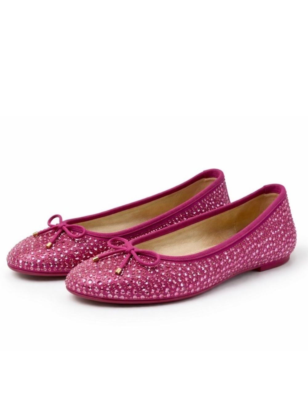 Jimmy Choo Weber Crystal Satin Ballet Flats Fuchsia Pink Size 38 US 7 - 7.5